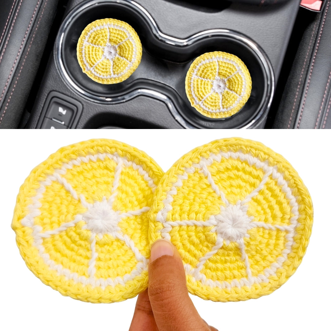 Set of 2 Car Coasters | Handwoven Crochet Cotton Fruit Car Coaster Set