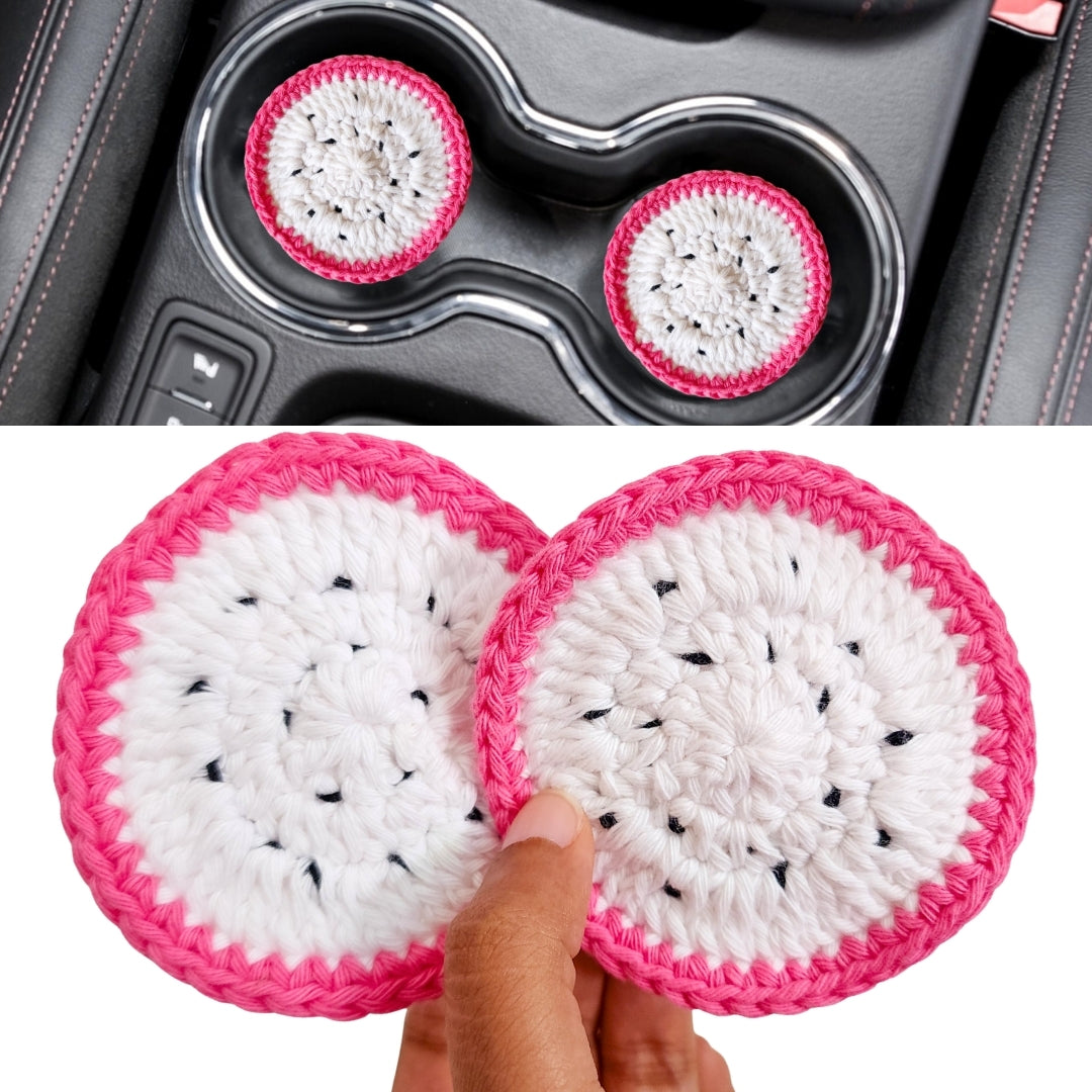 Set of 2 Car Coasters | Handwoven Crochet Cotton Fruit Car Coaster Set