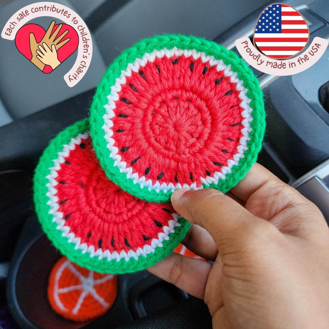 Set of 2 Car Coasters | Handwoven Crochet Cotton Fruit Car Coaster Set