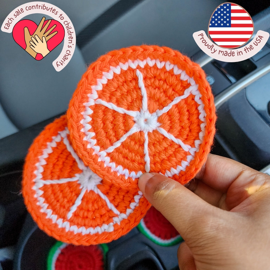 Set of 2 Car Coasters | Handwoven Crochet Cotton Fruit Car Coaster Set