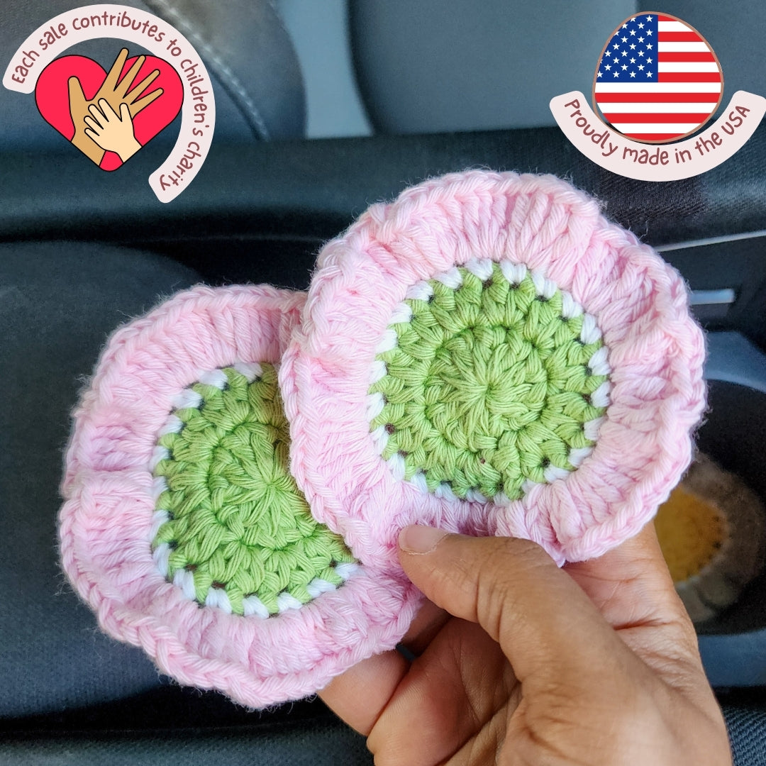 Cotton Car Coasters 2pc | Washable Handmade Ruffled Crochet Car Gift