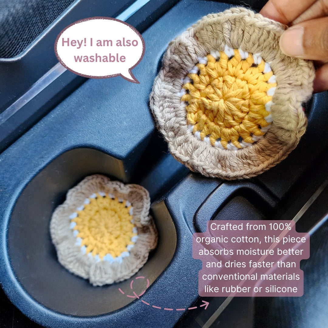 Cotton Car Coasters 2pc | Washable Handmade Ruffled Crochet Car Gift