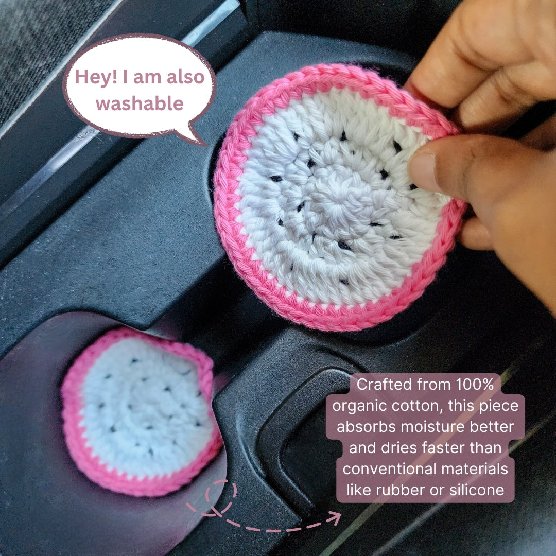 Set of 2 Car Coasters | Handwoven Crochet Cotton Fruit Car Coaster Set