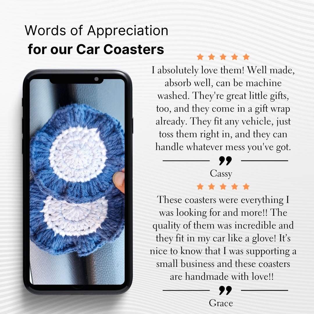 Cotton Car Coasters 2pc | Washable Handmade Ruffled Crochet Car Gift