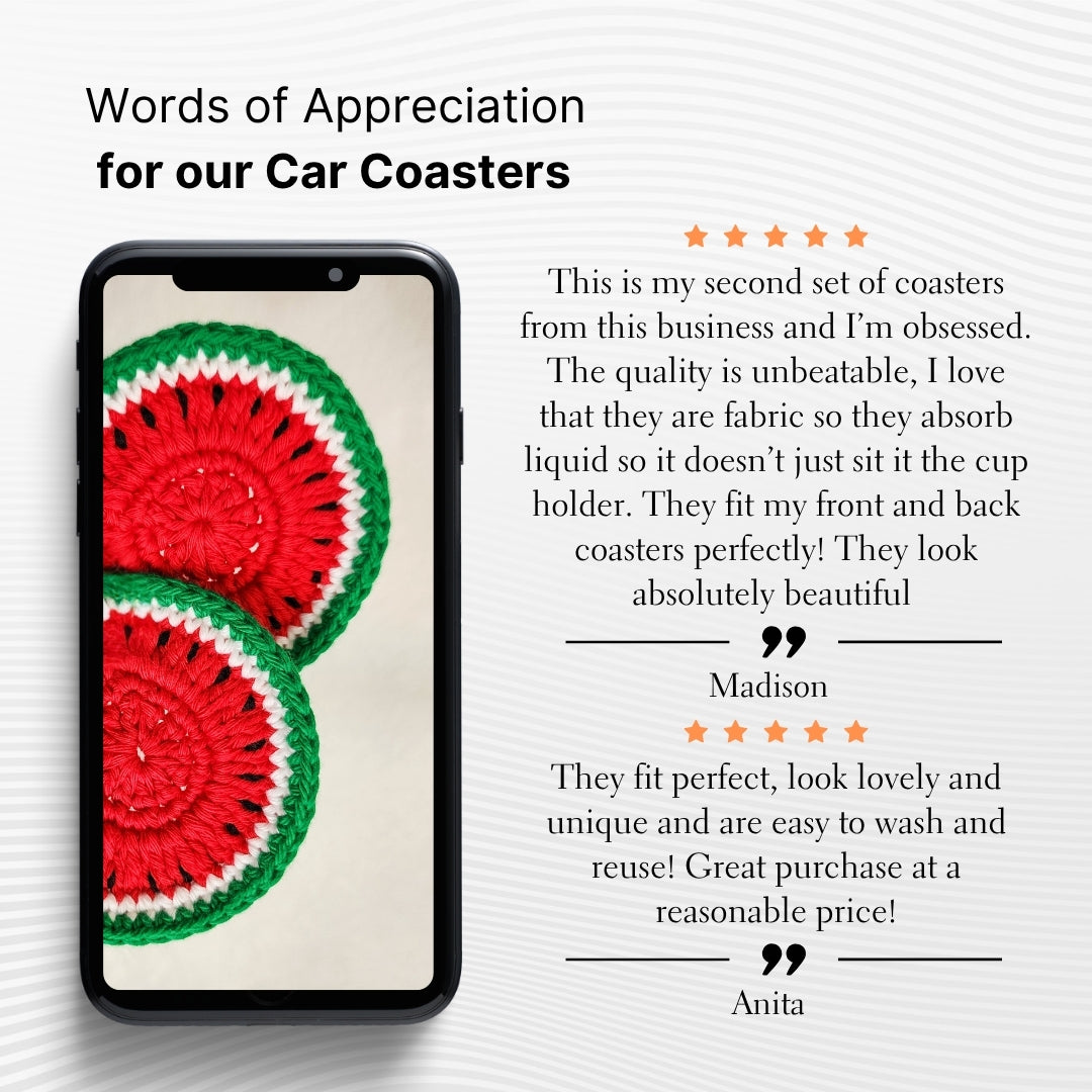 Set of 2 Car Coasters | Handwoven Crochet Cotton Fruit Car Coaster Set