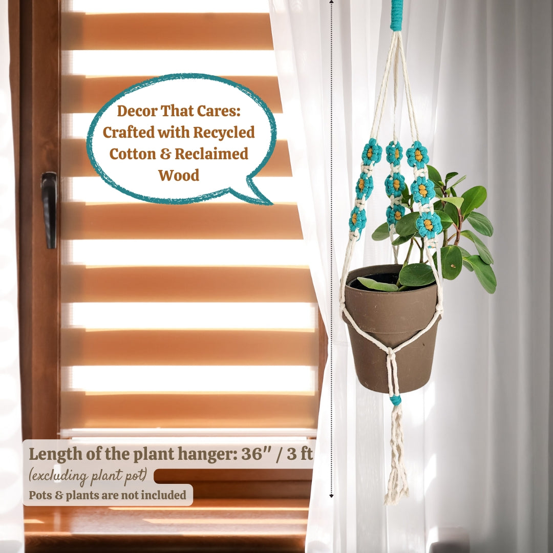 Macrame plant hanger with Daisies | Indoor/Outdoor Hanging plant holder