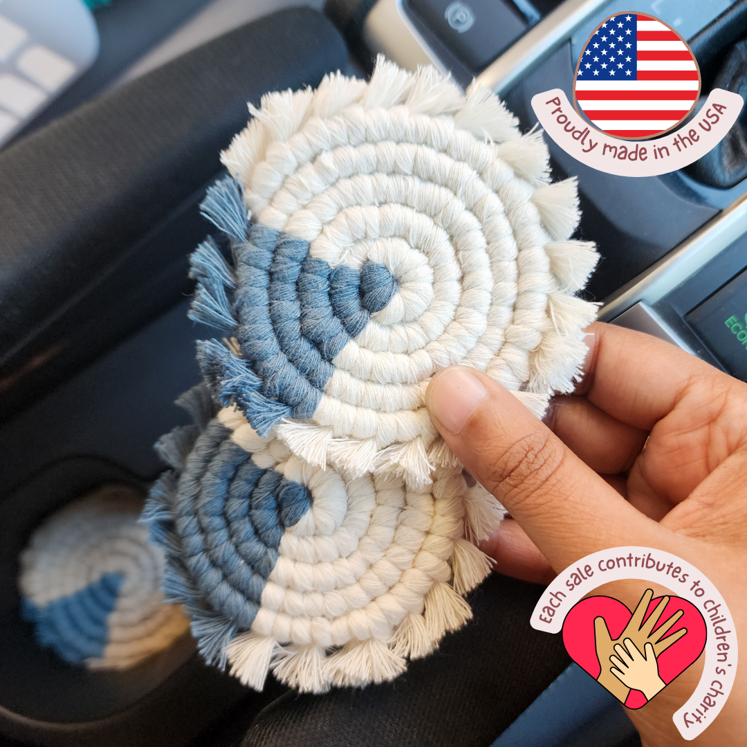 Cotton Car Coasters 2pc | Washable Handmade Macrame Car Accessories for Women