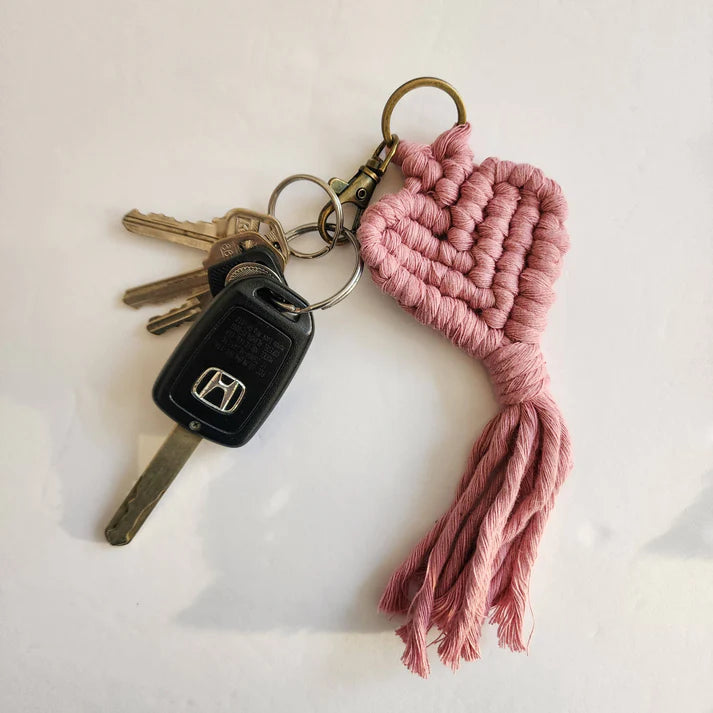 Handwoven Heart Keychain, Boho Macrame– Valentine's Day Gift