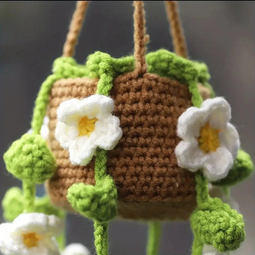 Crochet Hanging Plant with Flowers | Pack of 3 - $10 each | WHOLESALE