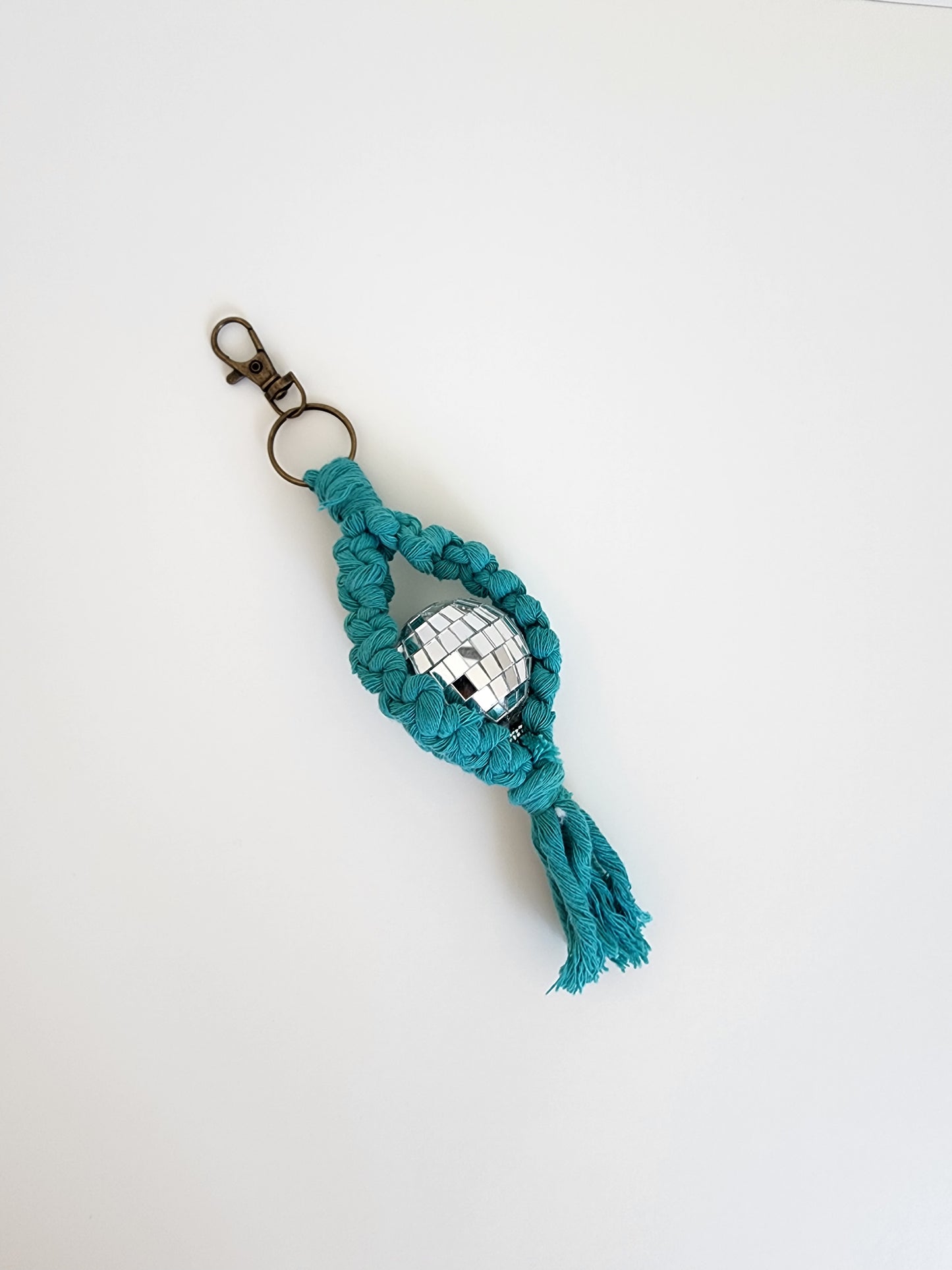 Macrame Disco Ball Hanger/Car Charm/Keychain, Retro Mirrorball Purse/Key Accessory