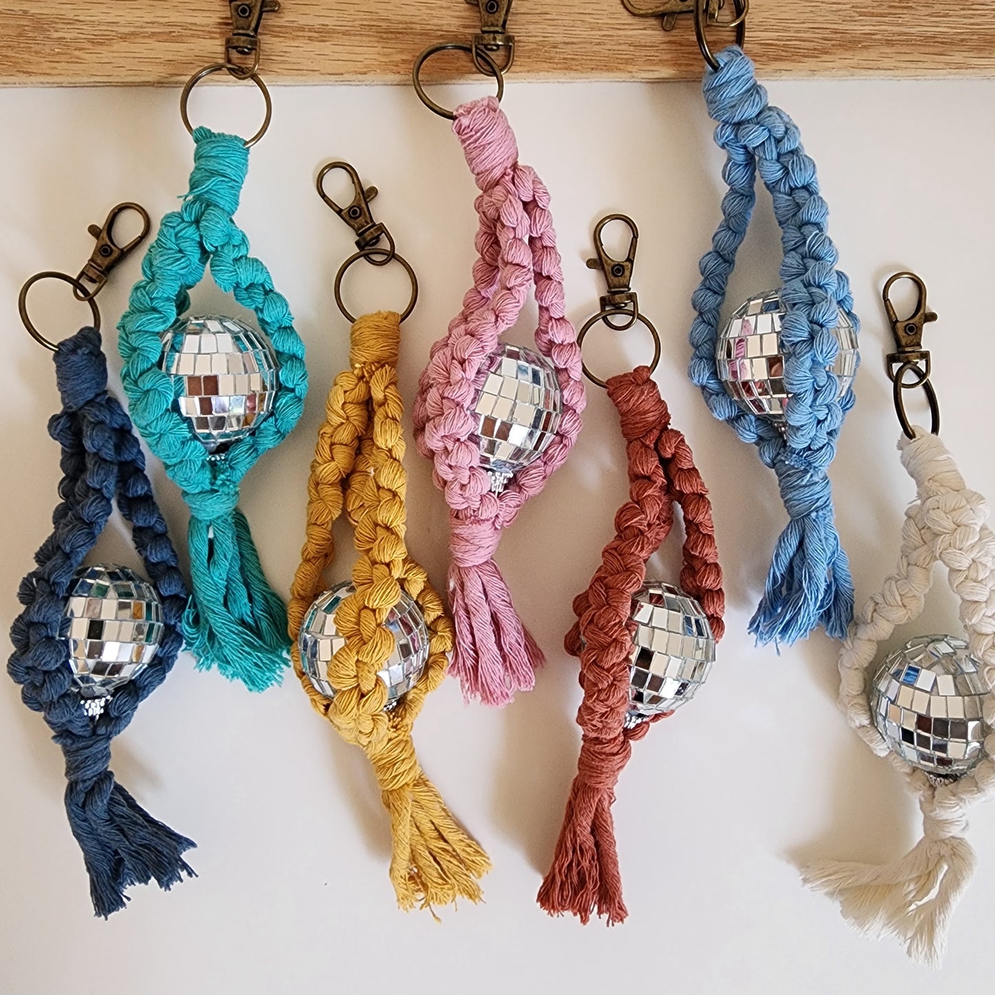 Macrame Disco Ball Hanger/Car Charm/Keychain, Retro Mirrorball Purse/Key Accessory