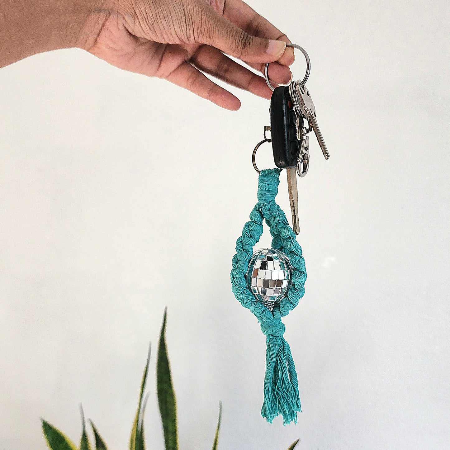 Macrame Disco Ball Hanger/Car Charm/Keychain, Retro Mirrorball Purse/Key Accessory