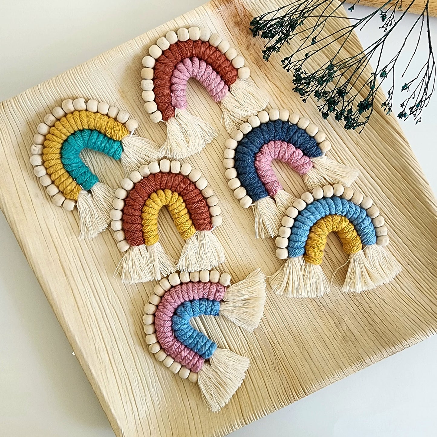 Macrame Rainbow Car Vent Clip with wooden beads for essential oil Diffusion