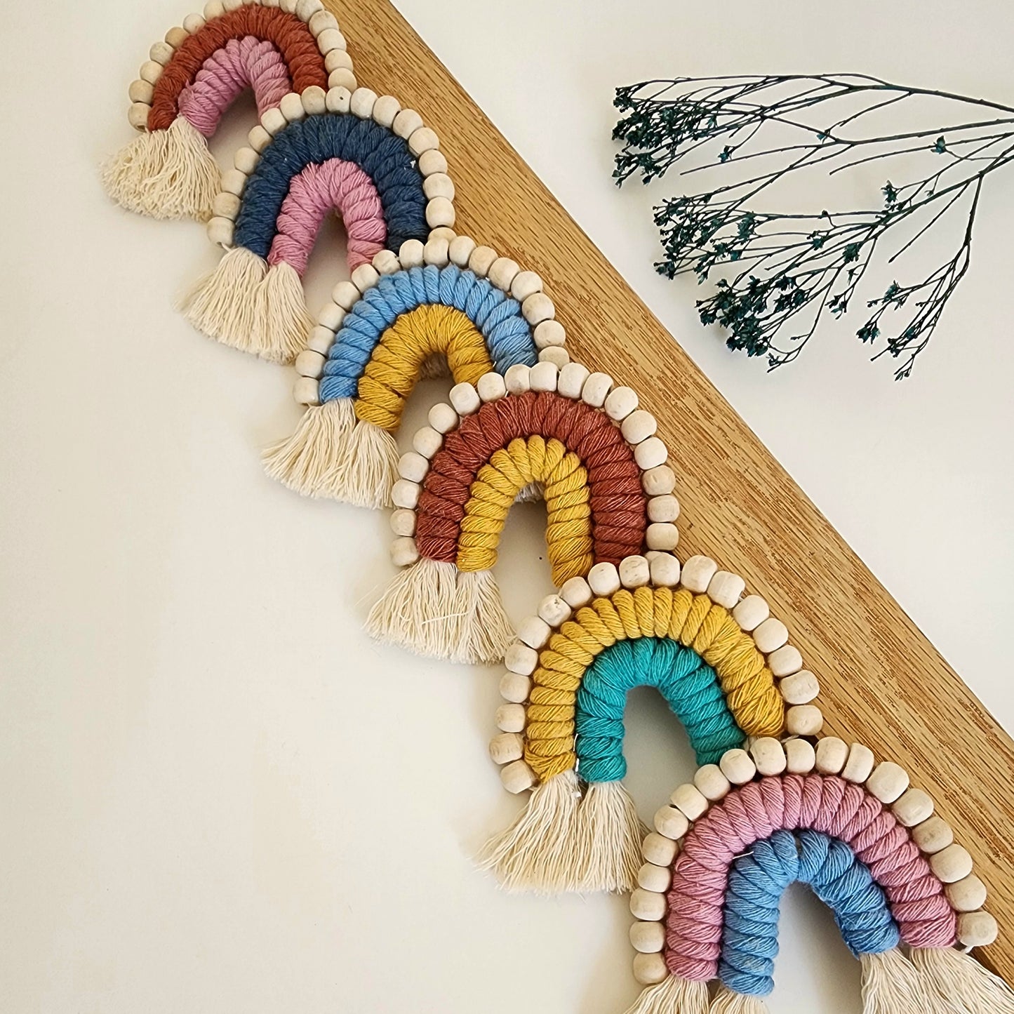 Macrame Rainbow Fridge Magnets / Natural Oil Diffuser with wooden beads for Aromatherapy