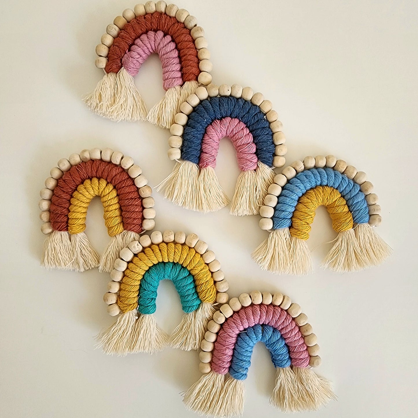 Macrame Rainbow Fridge Magnets / Natural Oil Diffuser with wooden beads for Aromatherapy