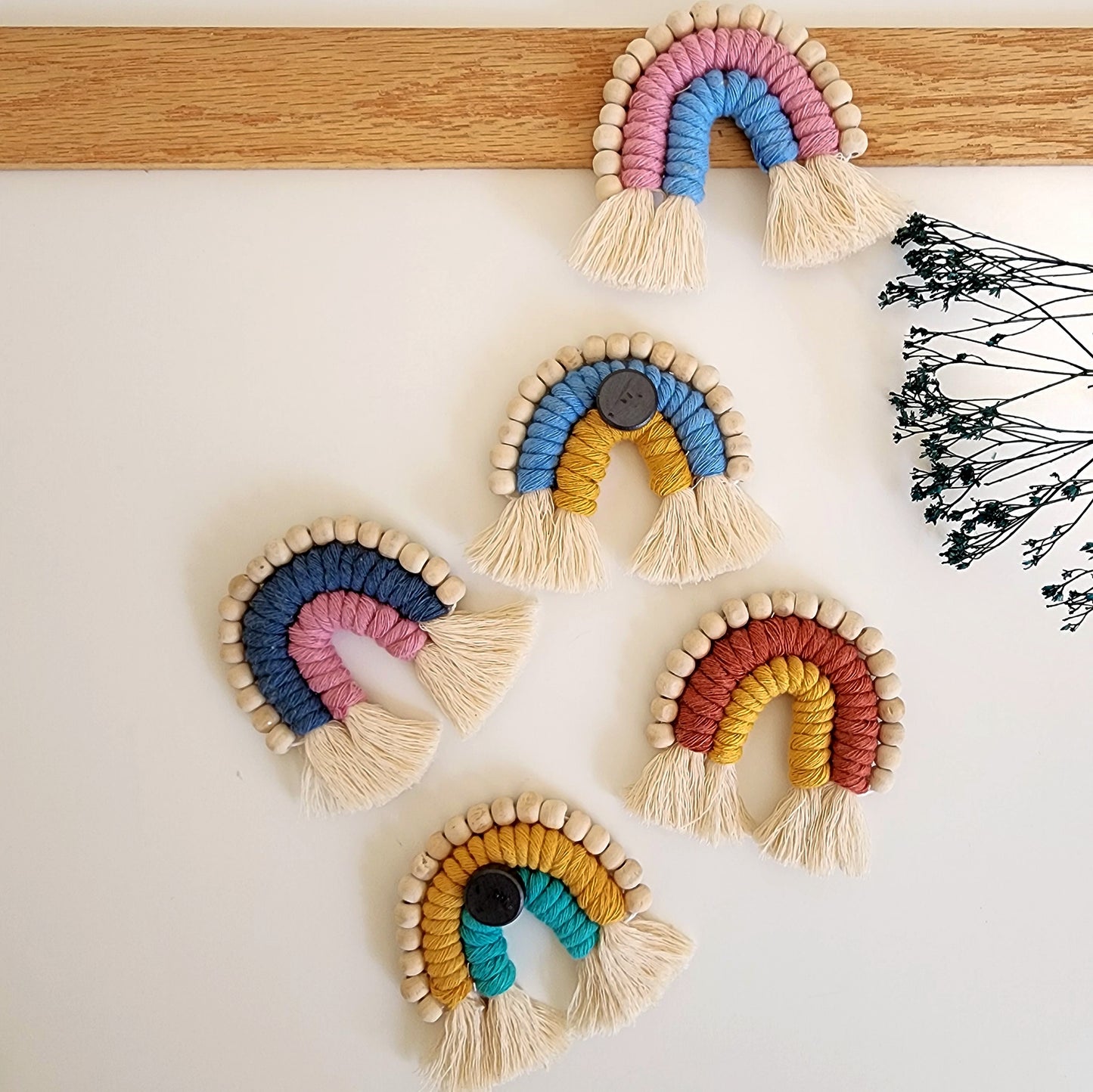 Macrame Rainbow Fridge Magnets / Natural Oil Diffuser with wooden beads for Aromatherapy