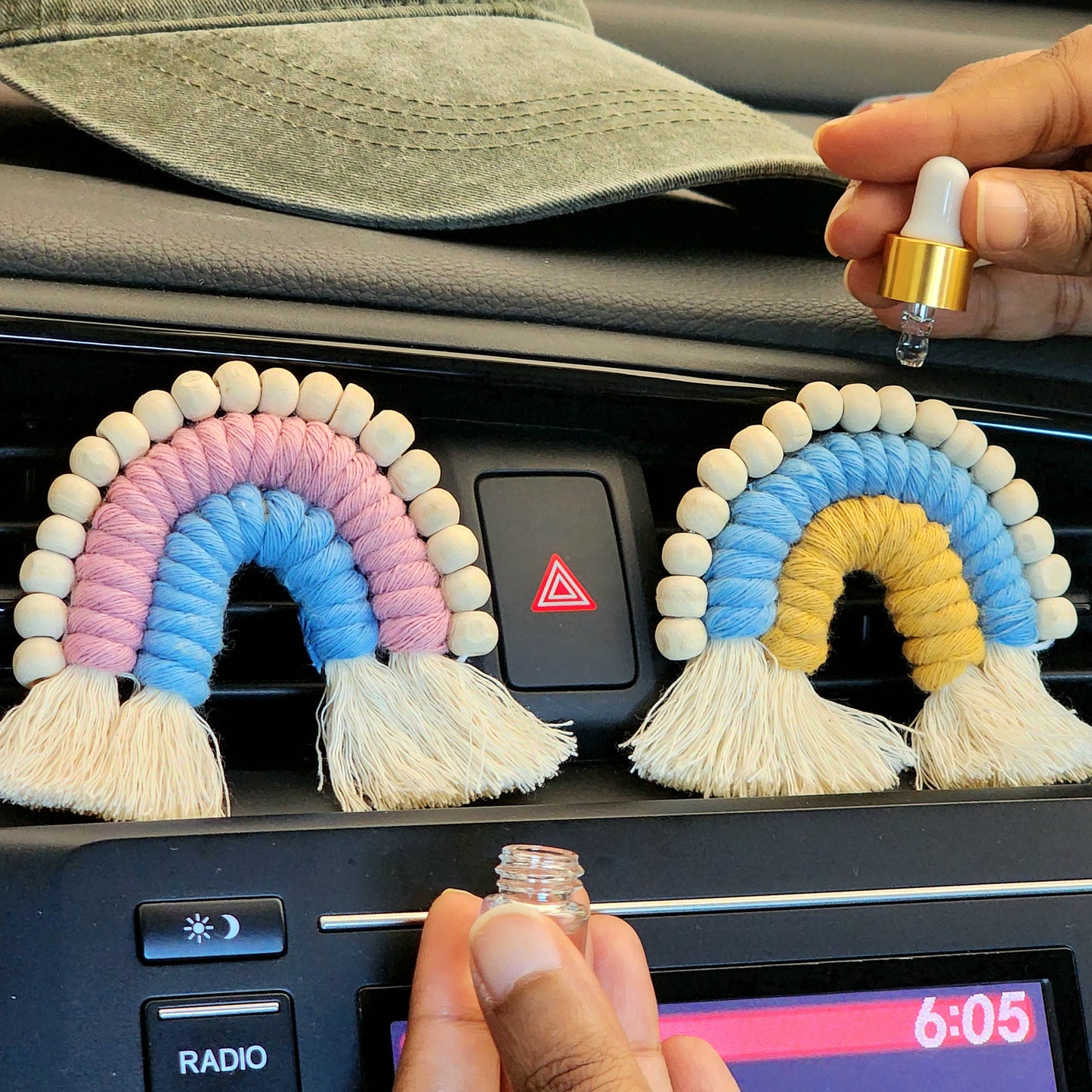 Macrame Rainbow Car Vent Clip with wooden beads for essential oil Diffusion