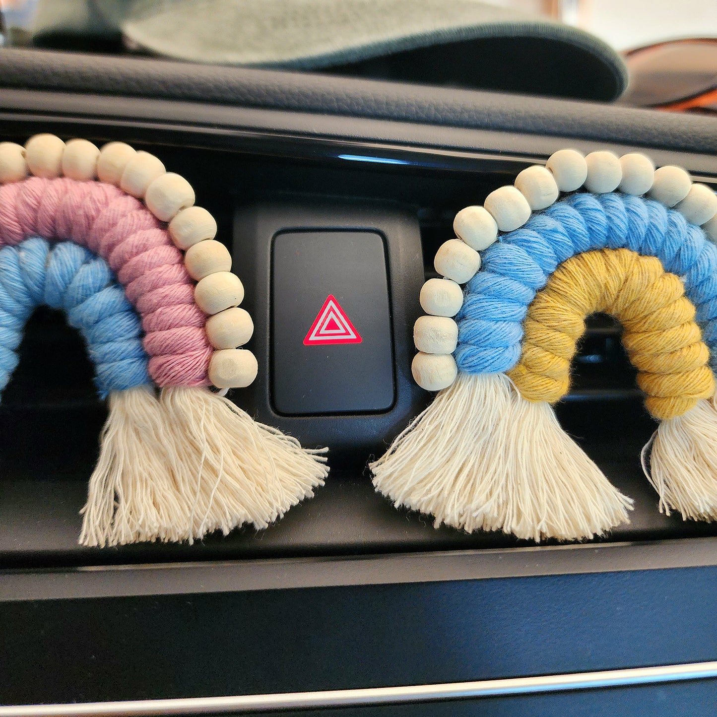 Macrame Rainbow Car Vent Clip with wooden beads for essential oil Diffusion