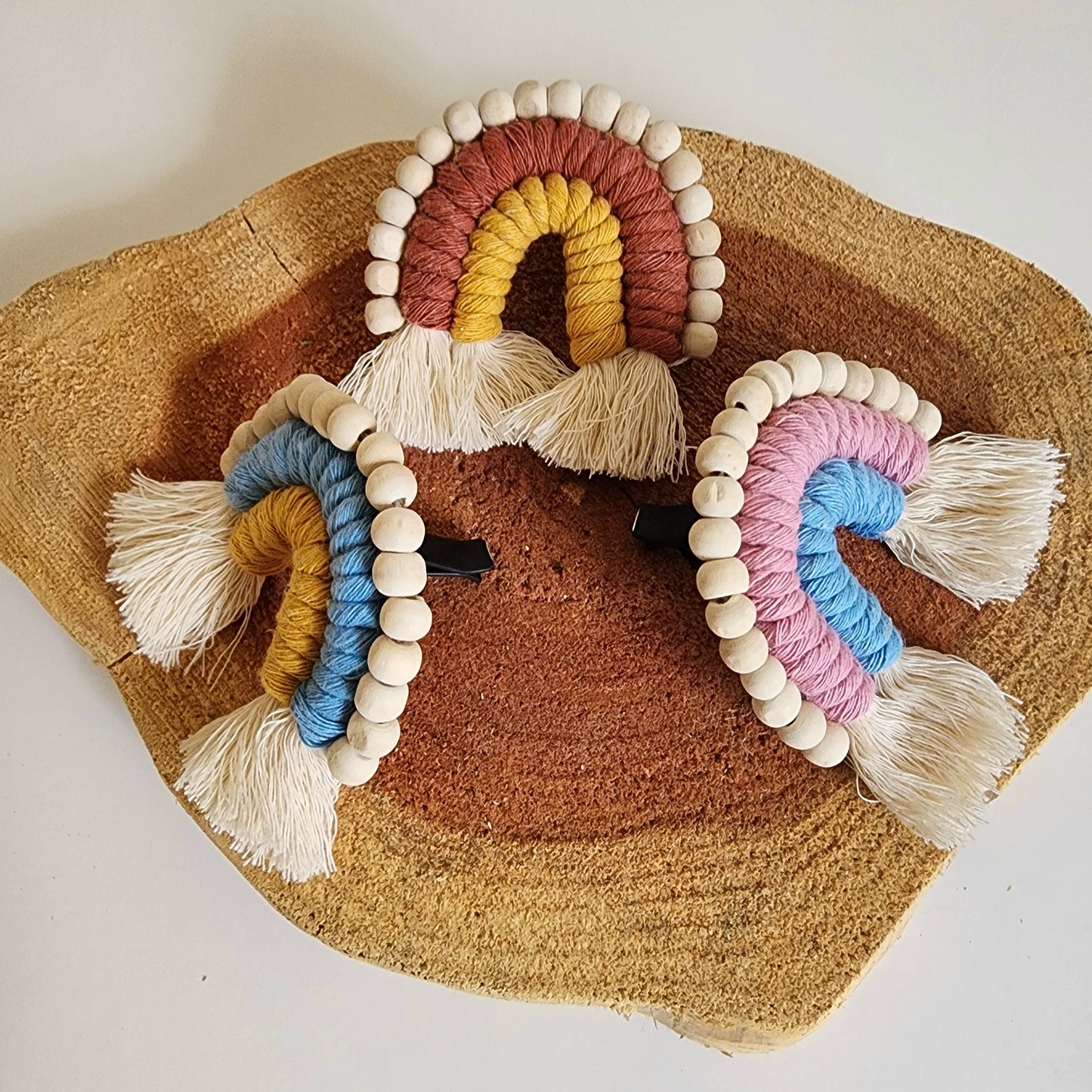 Macrame Rainbow Car Vent Clip with wooden beads for essential oil Diffusion