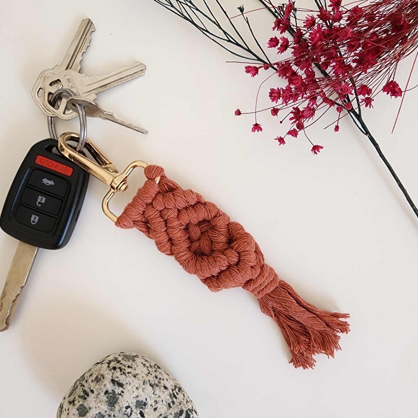 Handmade Macrame Cotton Keychain Charm with Golden Clasp