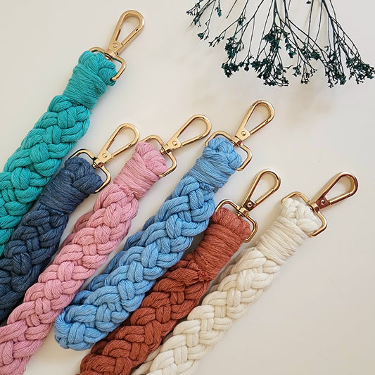 Handmade Braided Wristlet for Keys and Wallets, Cotton Keychain/Lanyard/Fob Holder