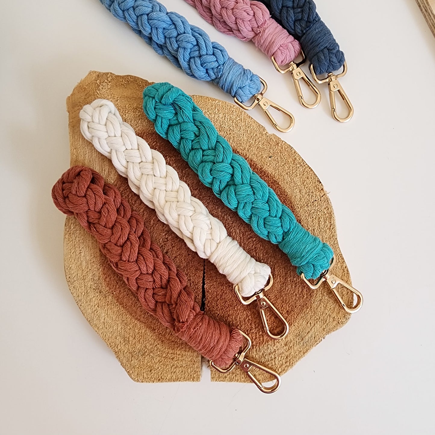 Handmade Braided Wristlet for Keys and Wallets, Cotton Keychain/Lanyard/Fob Holder