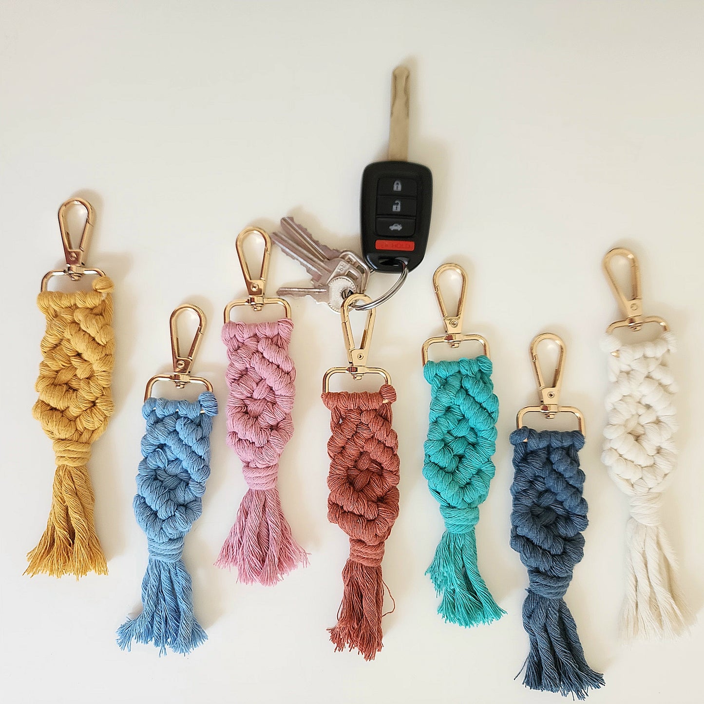 Handmade Macrame Cotton Keychain Charm with Golden Clasp