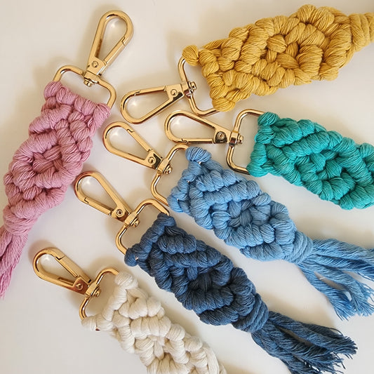 Handmade Macrame Cotton Keychain Charm with Golden Clasp