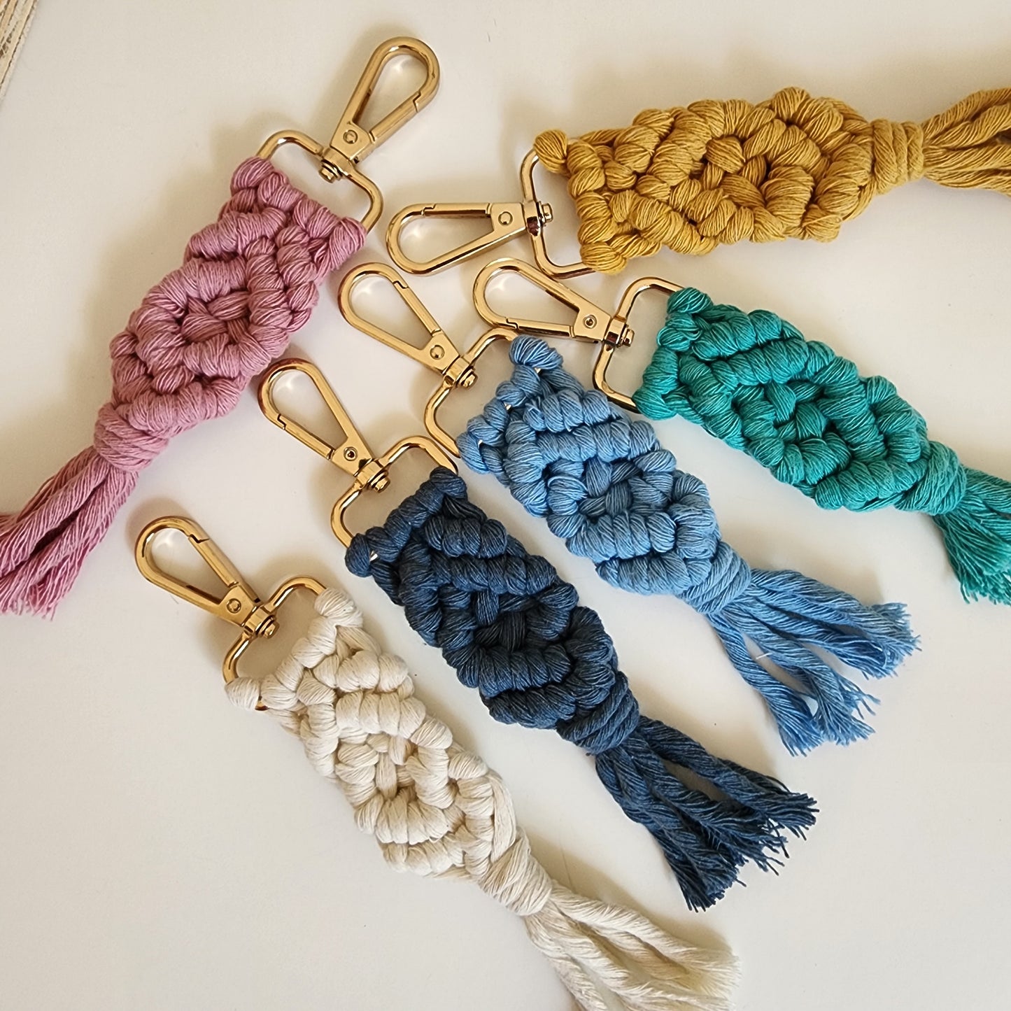 Handmade Macrame Cotton Keychain Charm with Golden Clasp