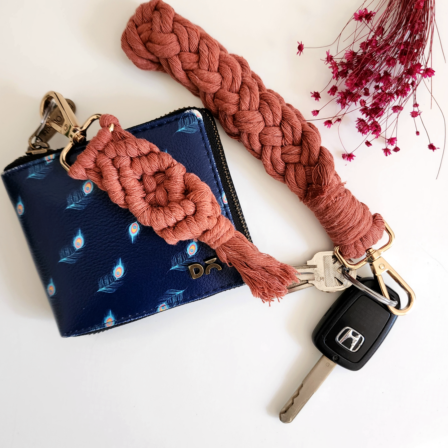 Handmade Macrame Cotton Keychain & Wristlet Set