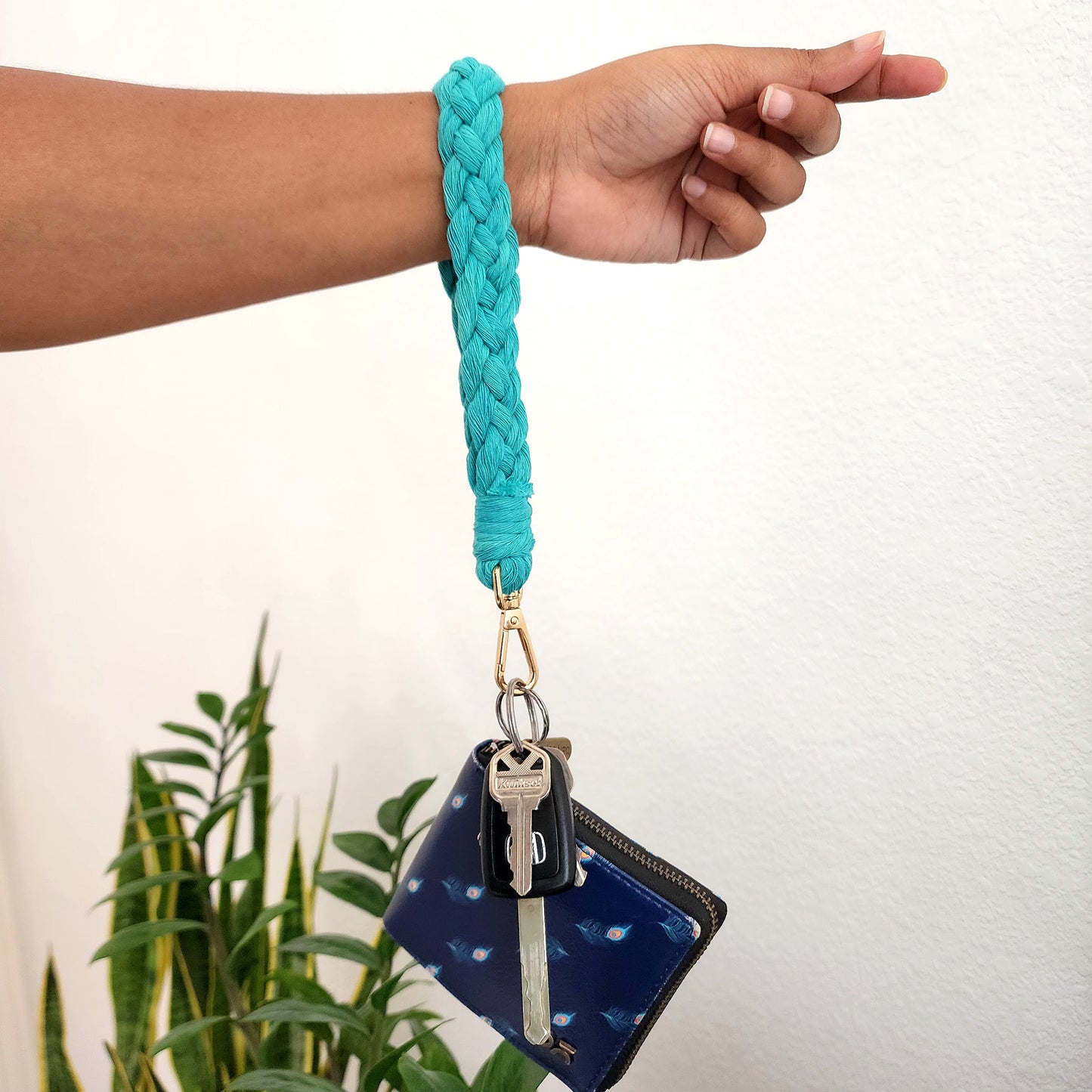 Handmade Braided Wristlet for Keys and Wallets, Cotton Keychain/Lanyard/Fob Holder