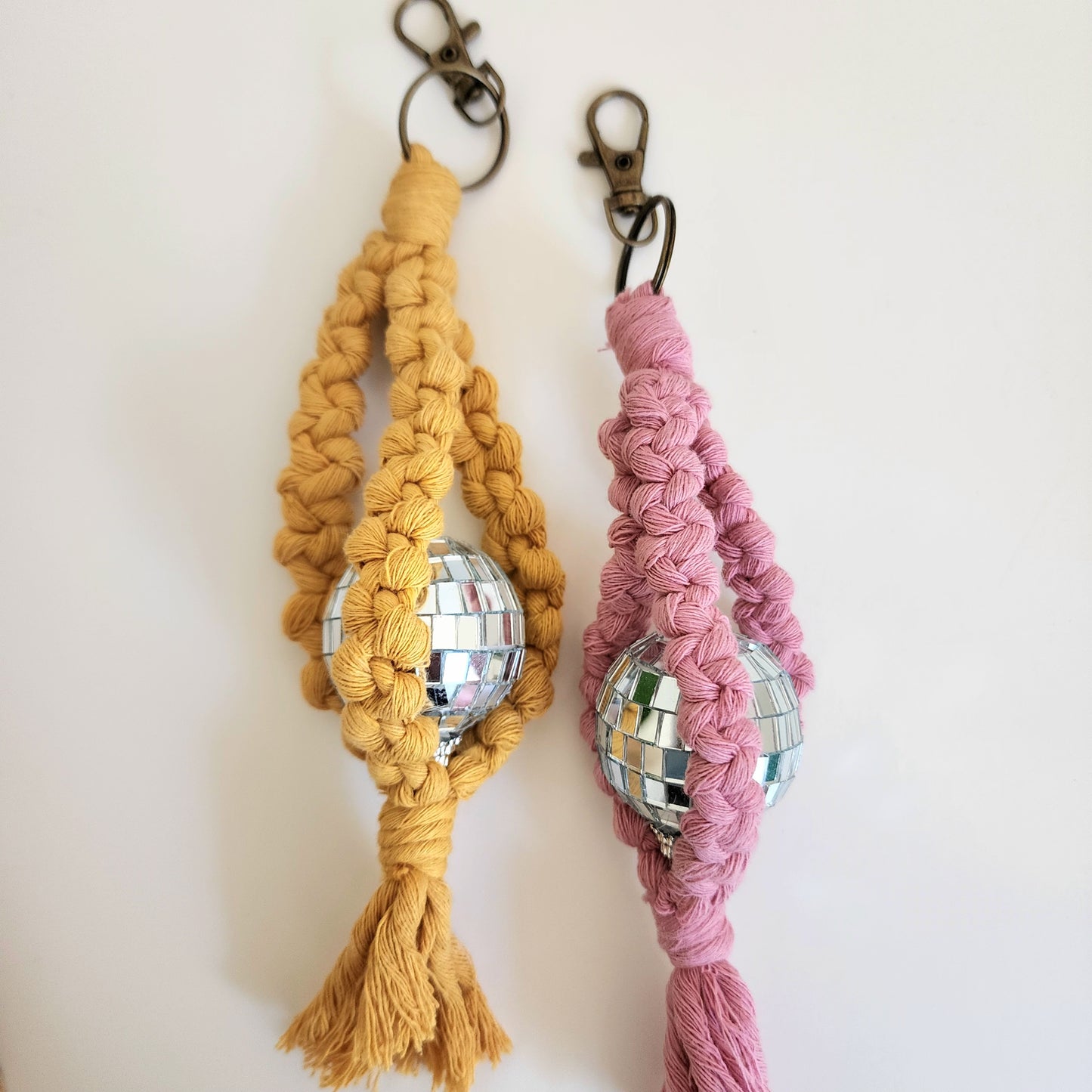 Macrame Disco Ball Hanger/Car Charm/Keychain, Retro Mirrorball Purse/Key Accessory