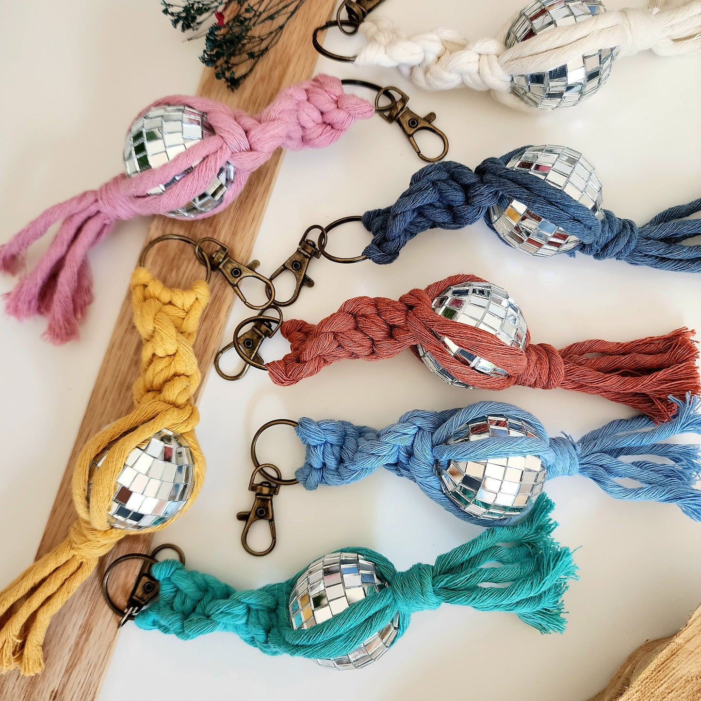 Macrame Disco Ball Keychain Charm, Handmade Retro Mirrorball Purse/Key Accessory, Mini Discoball Charm, Boho Gifts for Women, Trendy Keyring