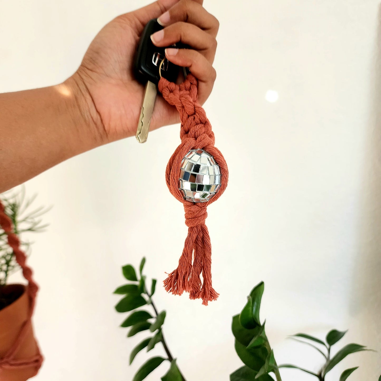 Macrame Disco Ball Keychain Charm, Handmade Retro Mirrorball Purse/Key Accessory, Mini Discoball Charm, Boho Gifts for Women, Trendy Keyring