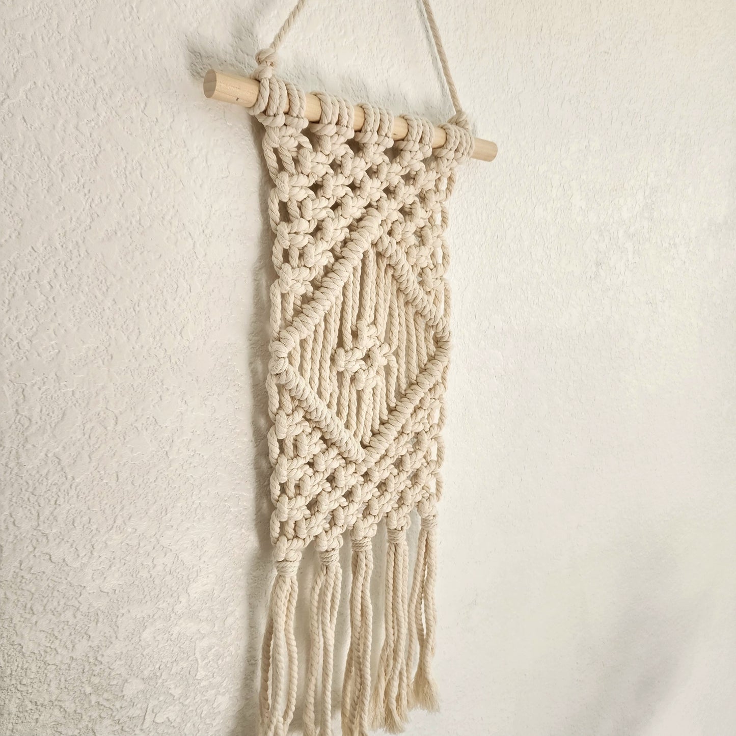 Macrame Wall Hanging with Diamond Pattern, Handmade with Cotton Cords, Eco-friendly Home Décor