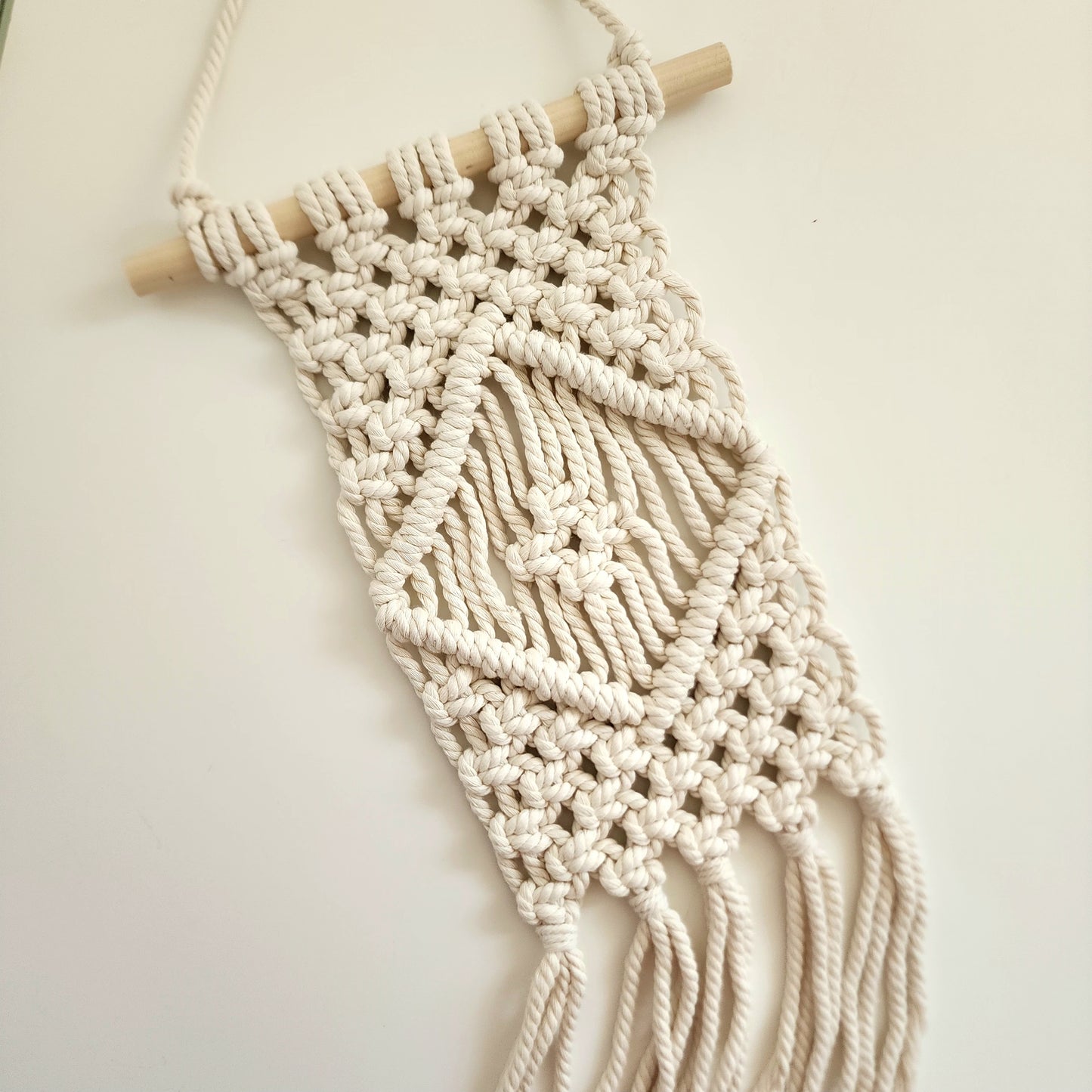 Macrame Wall Hanging with Diamond Pattern, Handmade with Cotton Cords, Eco-friendly Home Décor