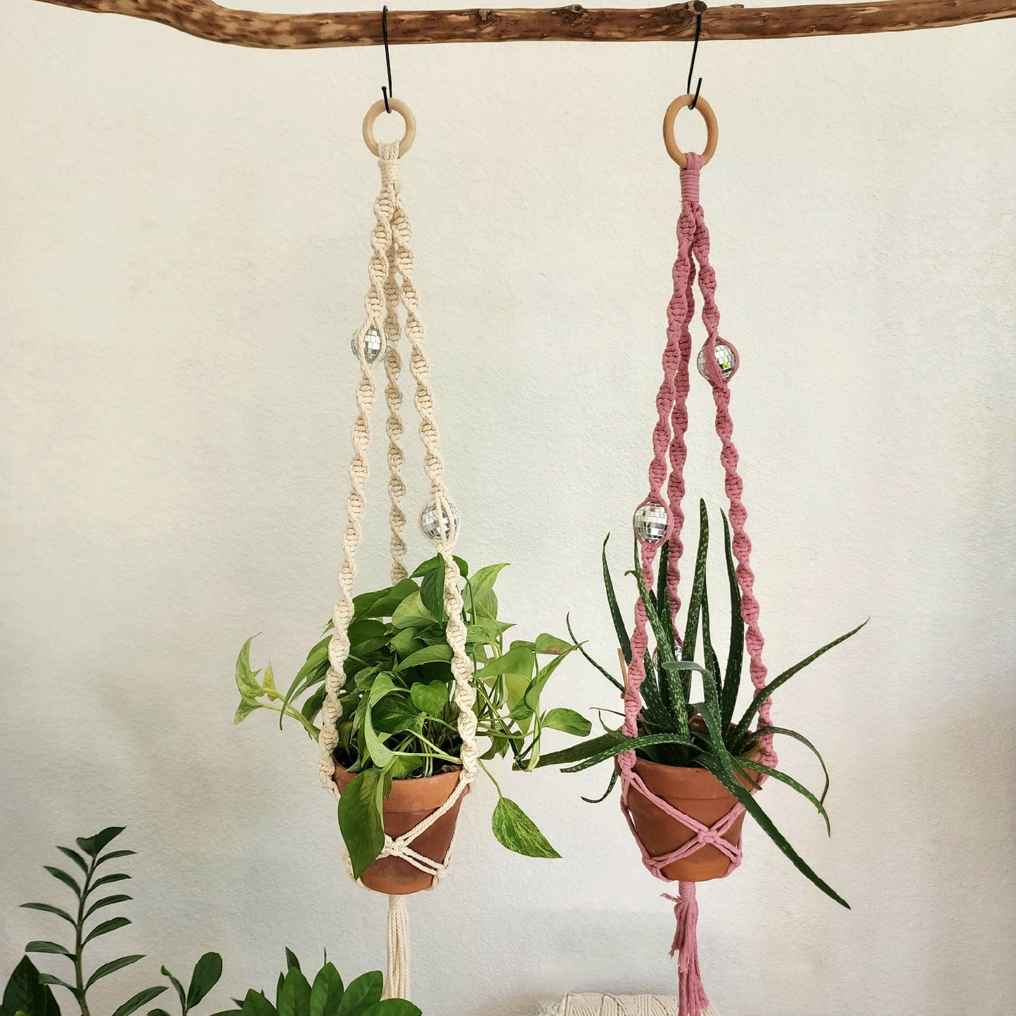 Handmade Macrame Disco Ball Plant Hanger, Retro Planter Holder for Home Décor