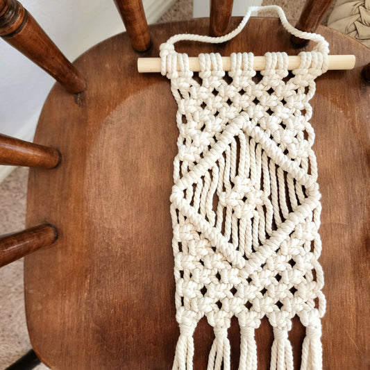 Macrame Wall Hanging with Diamond Pattern, Handmade with Cotton Cords, Eco-friendly Home Décor