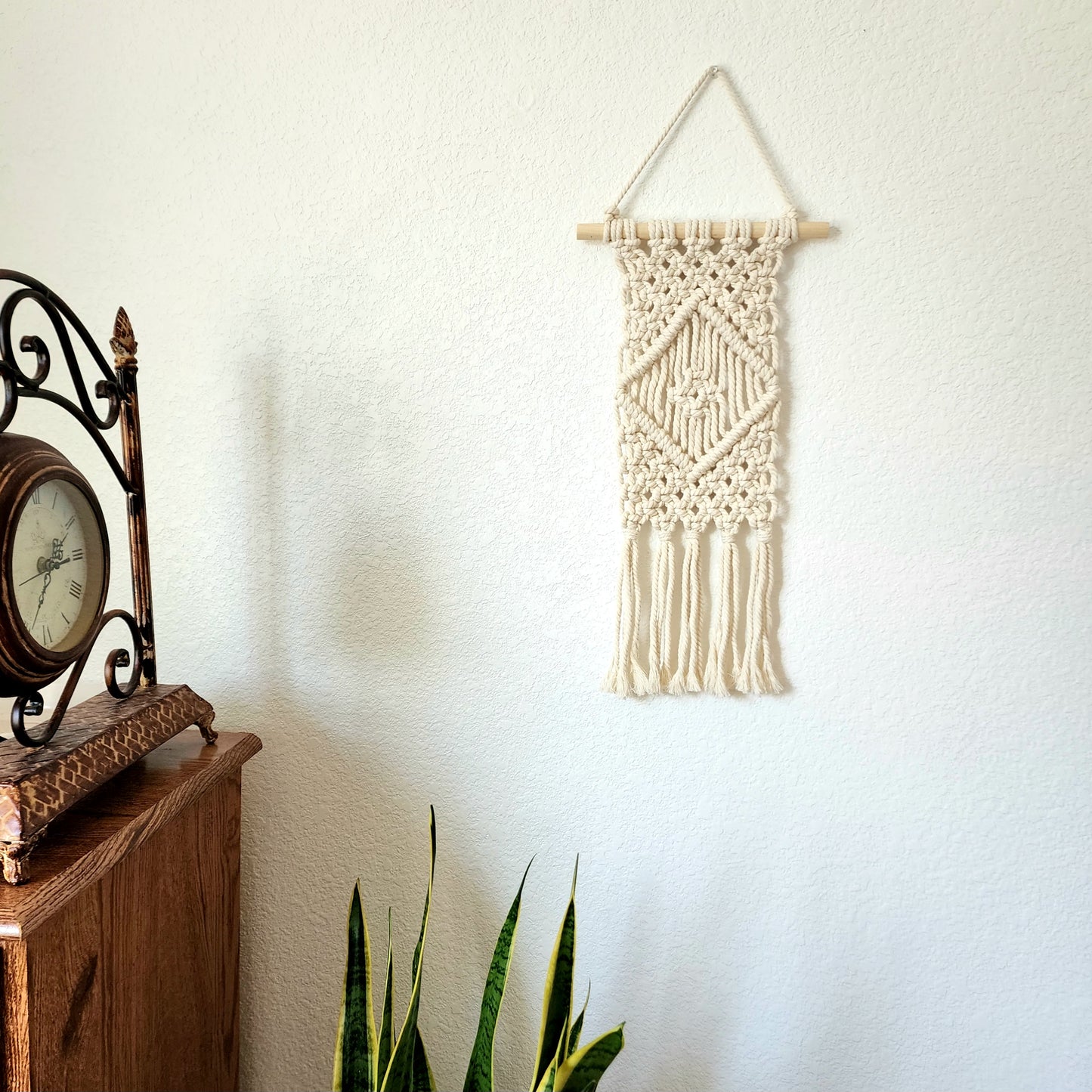 Macrame Wall Hanging with Diamond Pattern, Handmade with Cotton Cords, Eco-friendly Home Décor