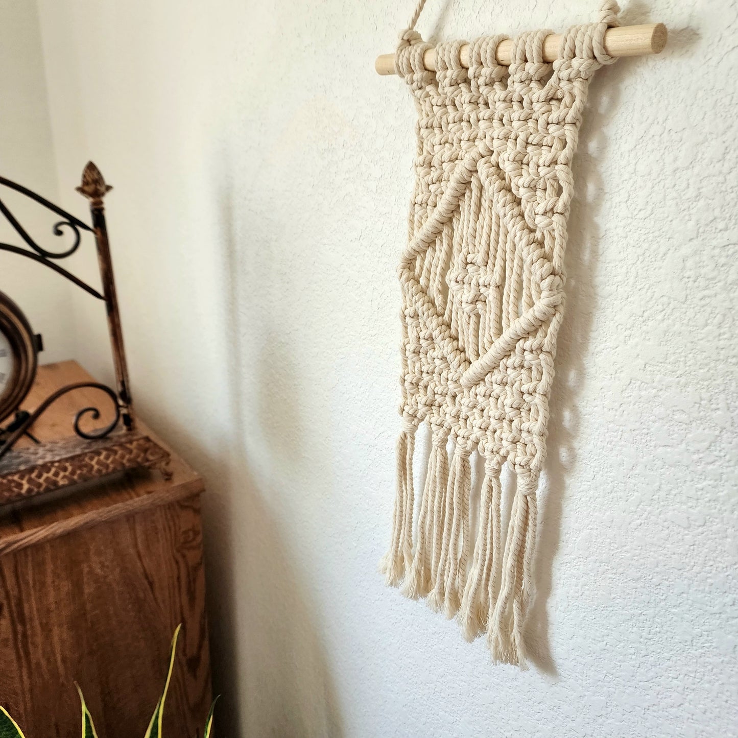 Macrame Wall Hanging with Diamond Pattern, Handmade with Cotton Cords, Eco-friendly Home Décor