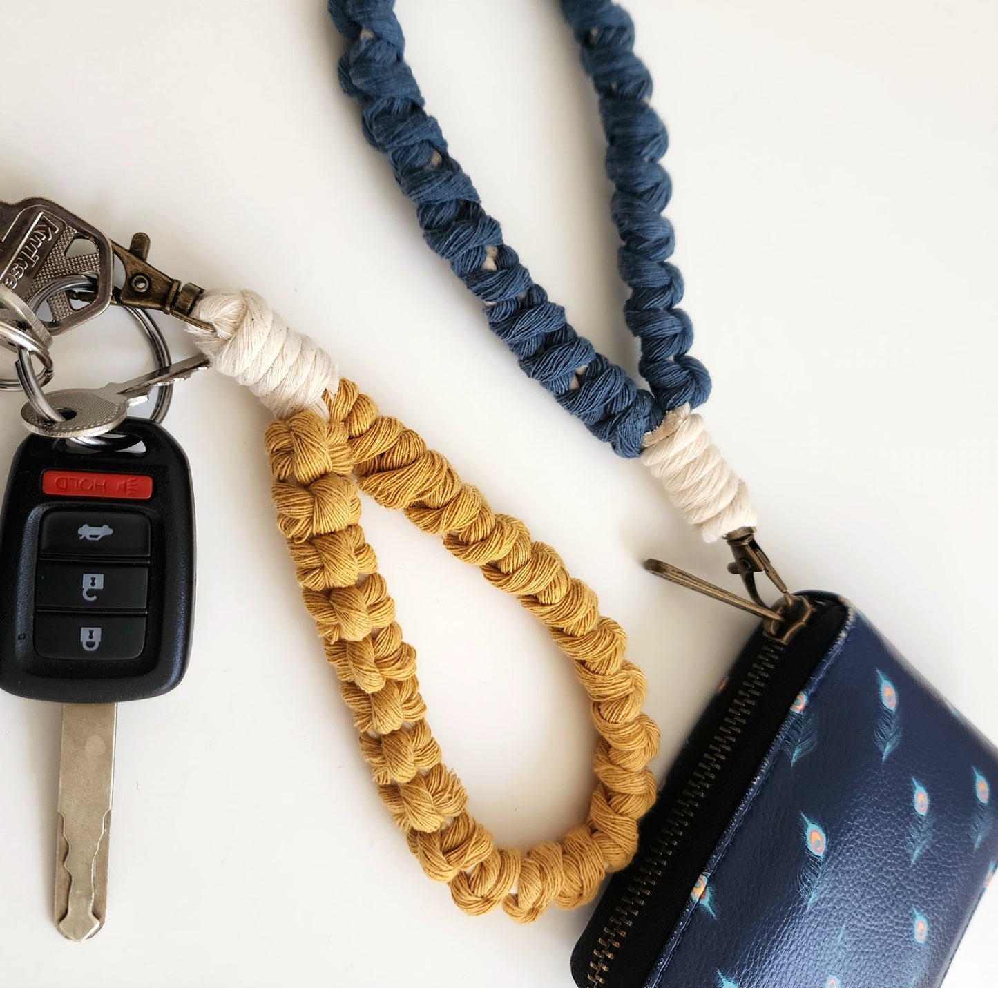 Macrame Minimalist Wristlet / Keychain / Lanyard Charm, Handmade Purse/Wallet/Key Accessory