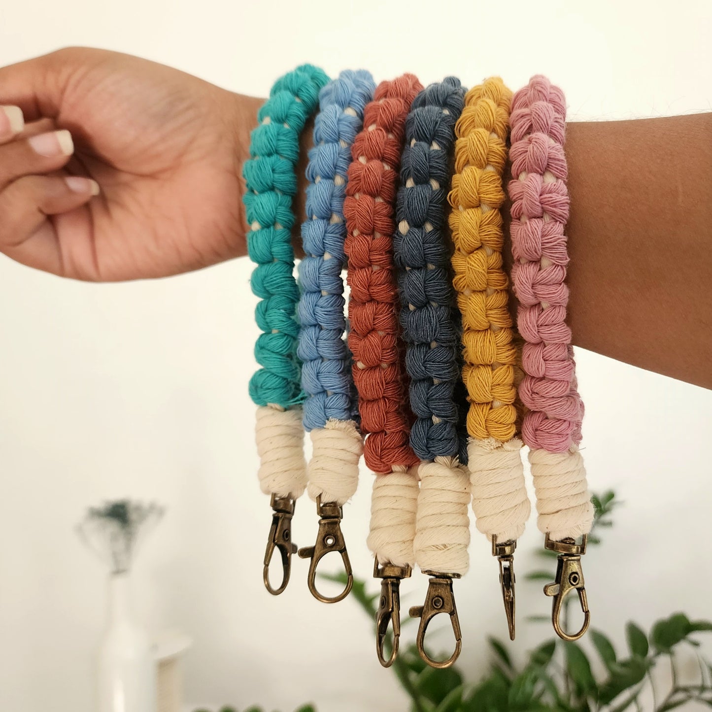 Macrame Minimalist Wristlet / Keychain / Lanyard Charm, Handmade Purse/Wallet/Key Accessory