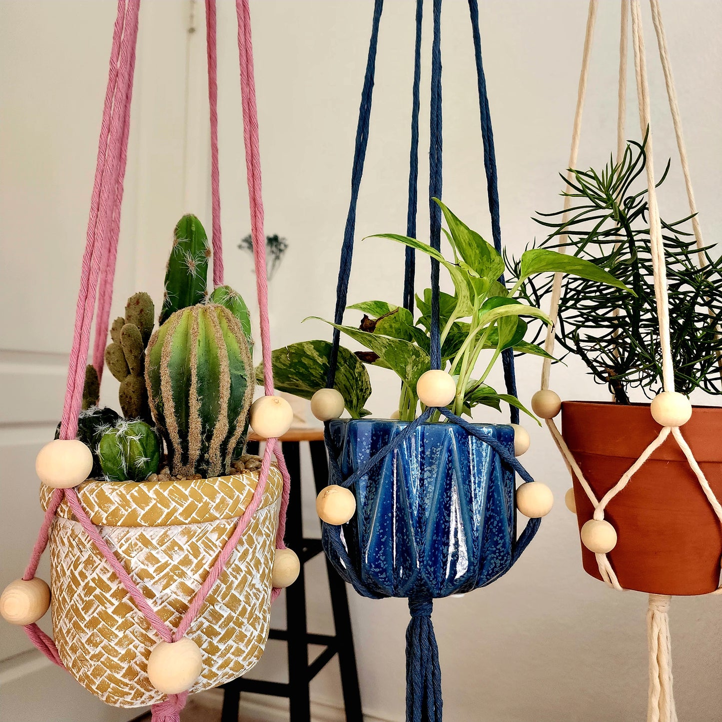 Adjustable Macrame Plant Hanger, Fully Adjustable for Any Size Potted Plant, Handmade Colorful Minimalist Plant Hanging