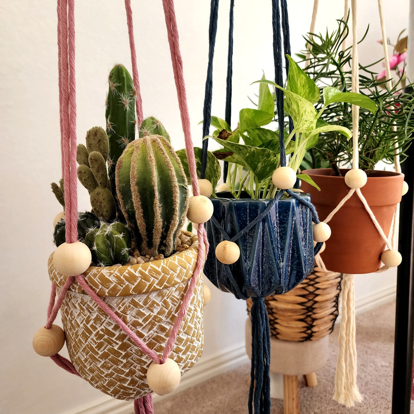 Adjustable Macrame Plant Hanger, Fully Adjustable for Any Size Potted Plant, Handmade Colorful Minimalist Plant Hanging