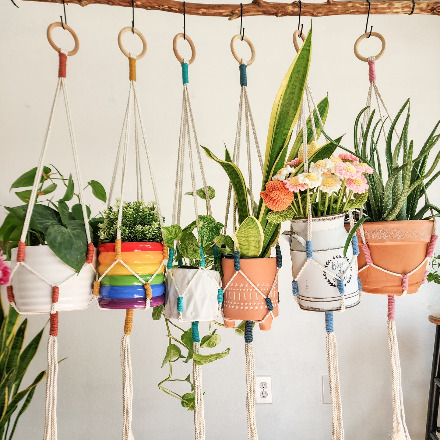 Color Block Plant Hangers, Handmade Macrame Plant Accessory