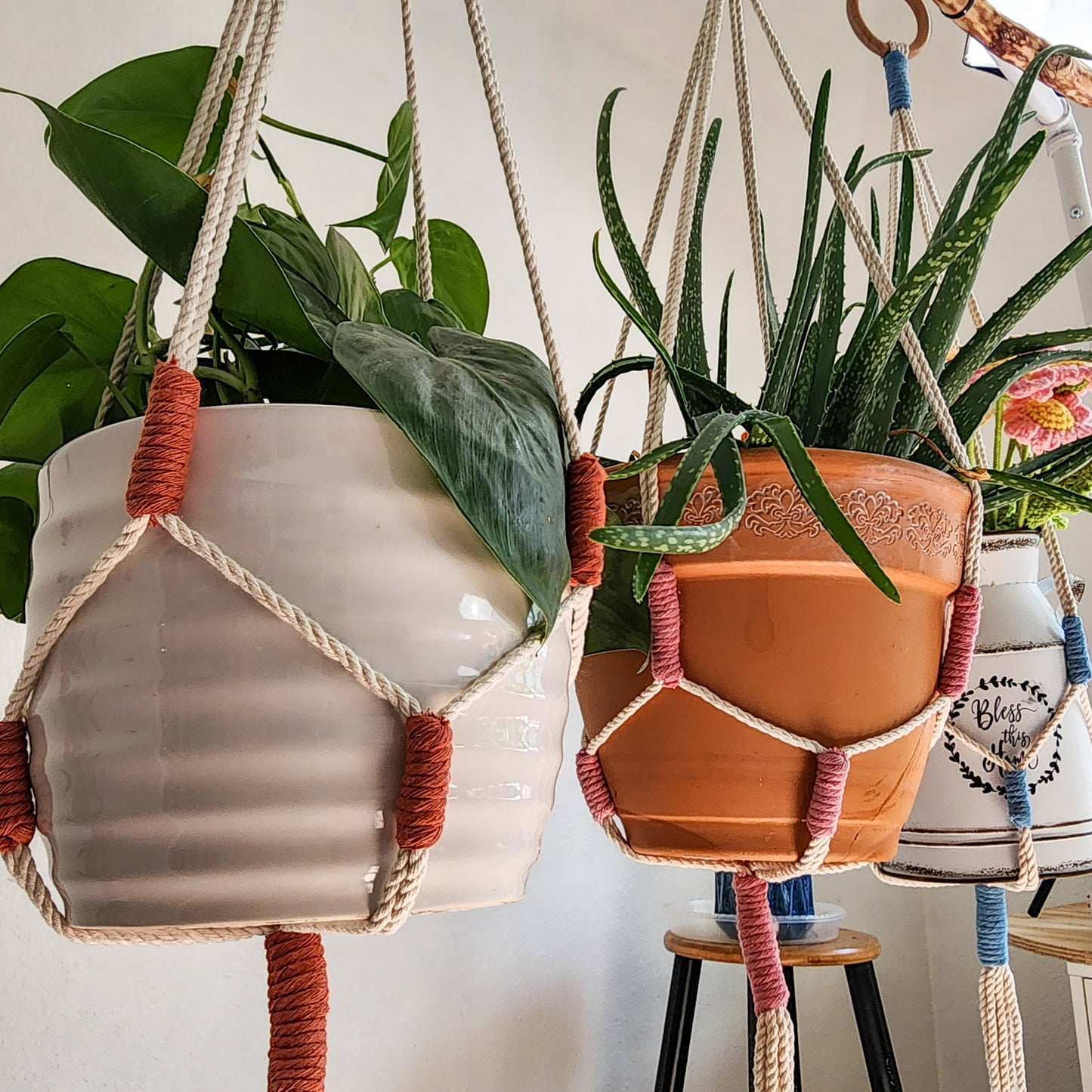 Color Block Plant Hangers, Handmade Macrame Plant Accessory