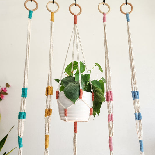 Color Block Plant Hangers, Handmade Macrame Plant Accessory