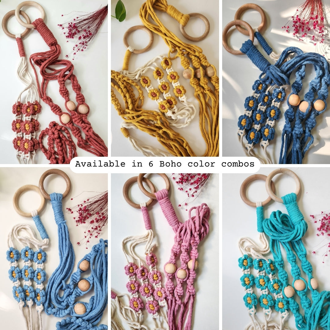 Set of 2 Macrame plant hanger with Daisies & Beads | Handmade Macrame Planter Holders
