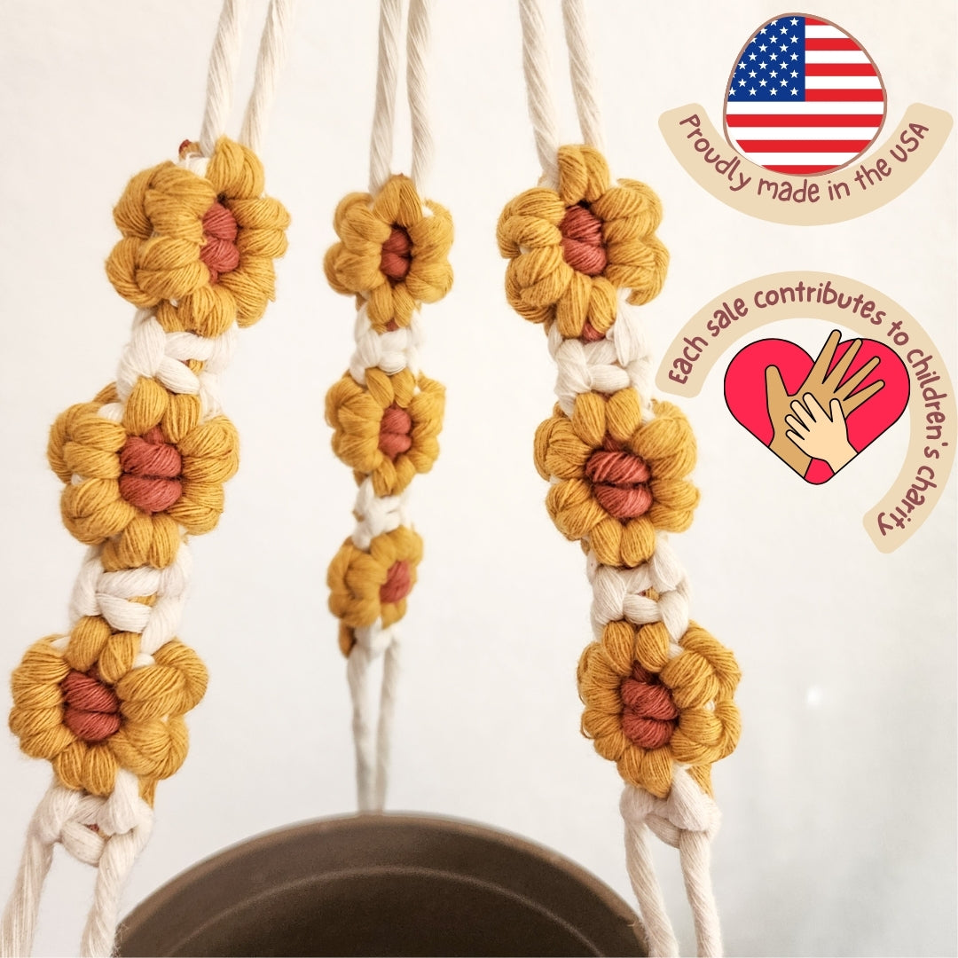 Macrame plant hanger with Daisies | Indoor/Outdoor Hanging plant holder