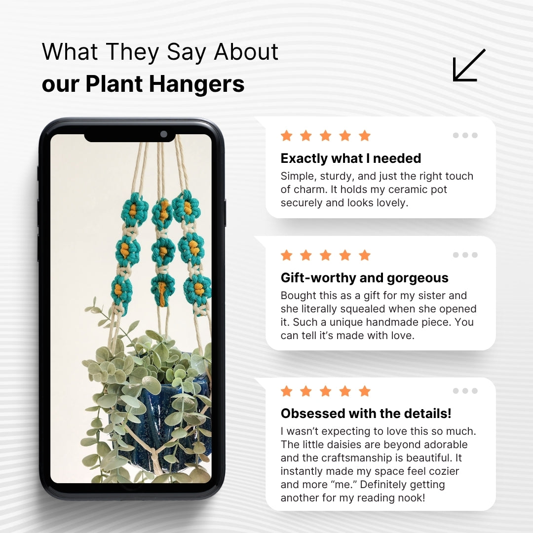 Set of 2 Macrame plant hanger with Daisies & Beads | Handmade Macrame Planter Holders